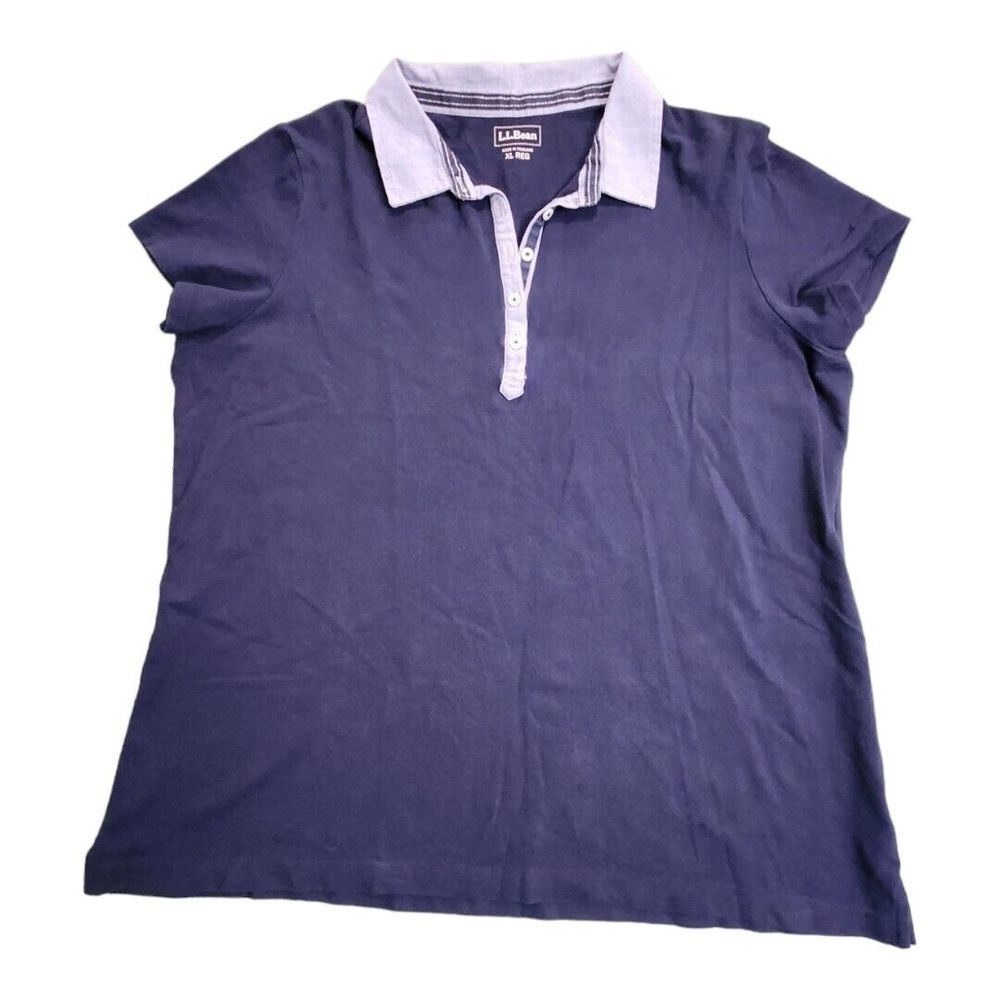 NWOT LL Bean Women's Short Sleeve Polo Shirt Navy Blue Cotton Blend Extra Large